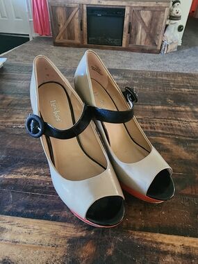 Lulu Belle Beige and Black Peep-Toe  Heels